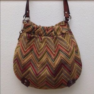 EUC FOSSIL LARGE CHEVRON MULTI COLOR DOUBLE HANDLE HOBO KEY-PER SHOULDER BAG
